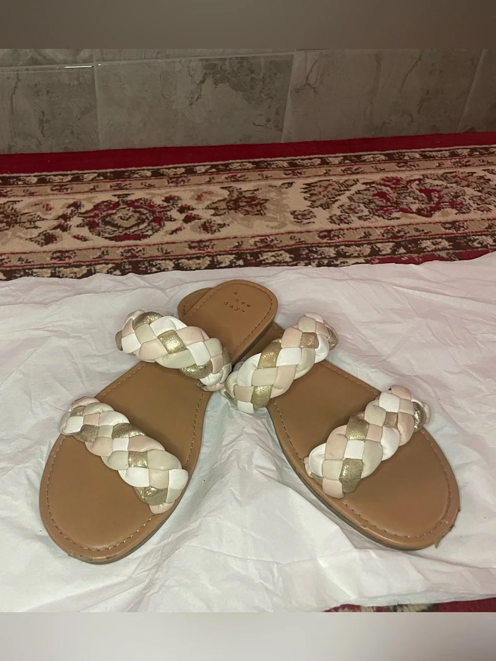 Braided Slide Sandals - White, Beige, Gold & Apricot